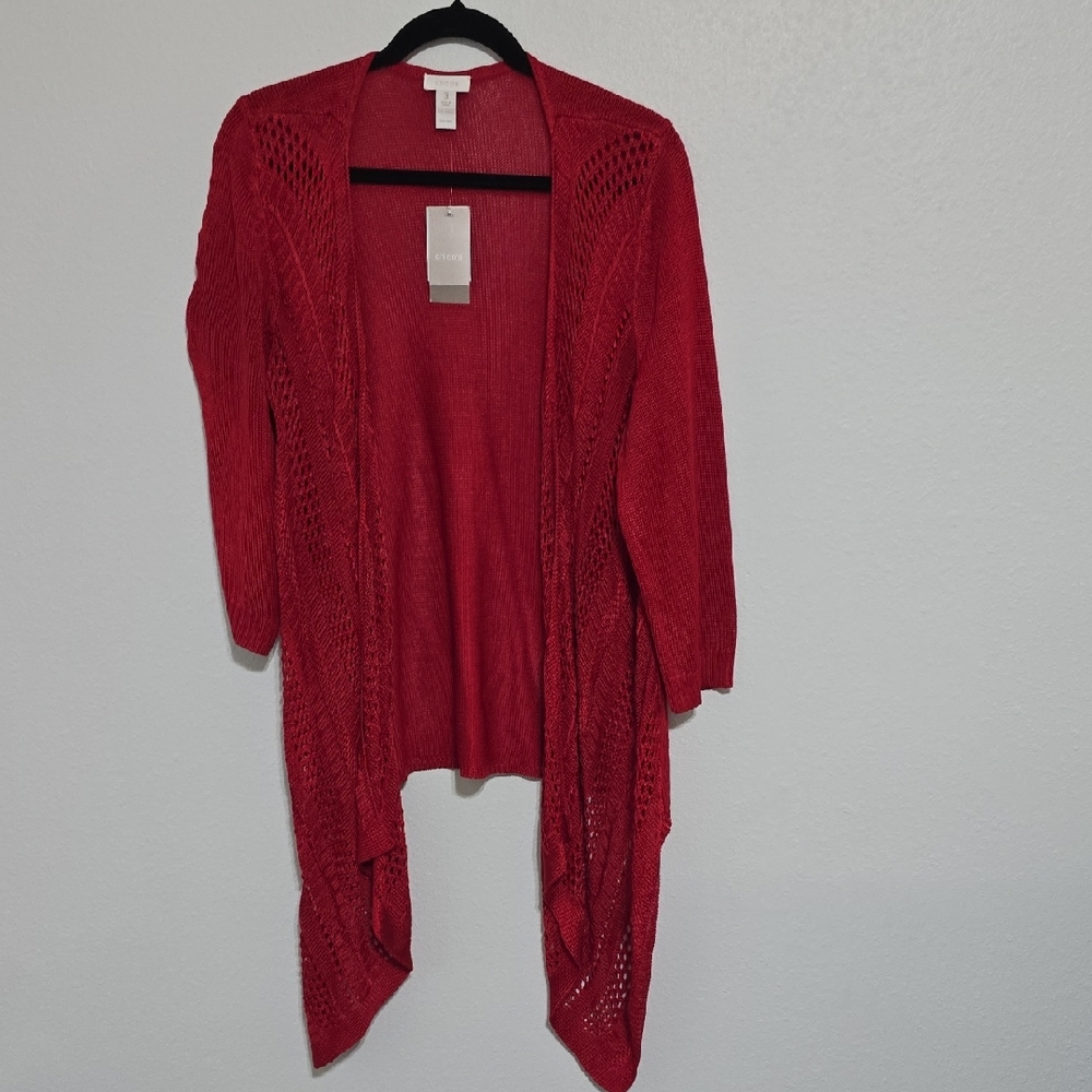 Chico's Vibrant Red Open-Front Cardigan